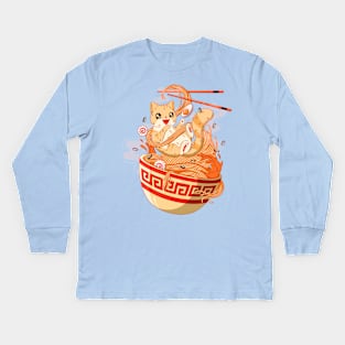 Cat Ramen Bowl Kids Long Sleeve T-Shirt